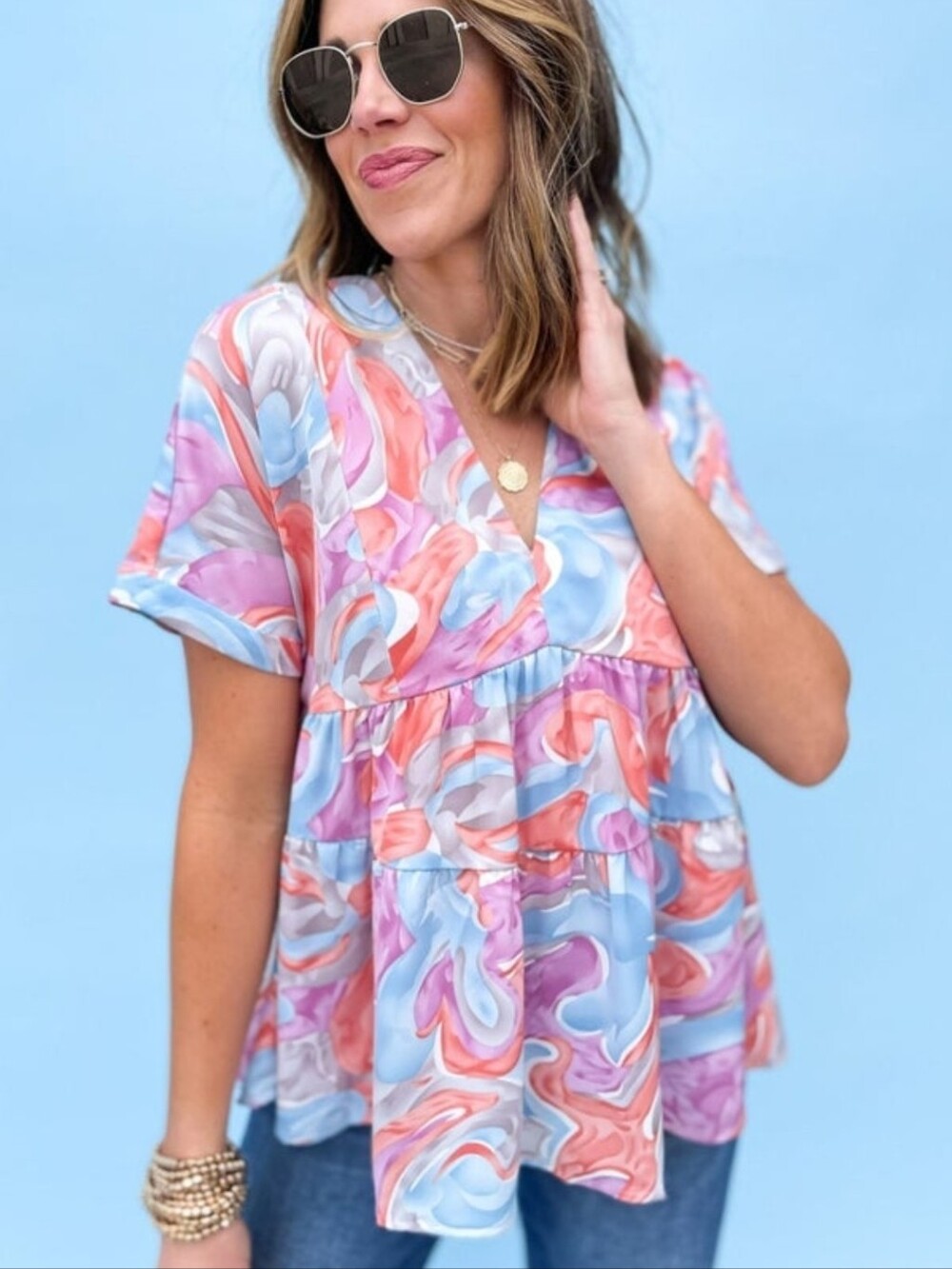 SSYS Wave Print Tiered Top